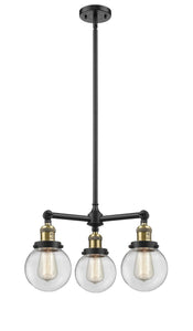 207-BAB-G202-6 3-Light 19" Black Antique Brass Chandelier - Clear Beacon Glass - LED Bulb - Dimmensions: 19 x 19 x 11<br>Minimum Height : 20.875<br>Maximum Height : 44.875 - Sloped Ceiling Compatible: Yes