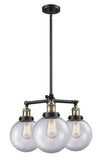 207-BAB-G202-8 3-Light 22" Black Antique Brass Chandelier - Clear Beacon Glass - LED Bulb - Dimmensions: 22 x 22 x 13.75<br>Minimum Height : 22.875<br>Maximum Height : 46.875 - Sloped Ceiling Compatible: Yes