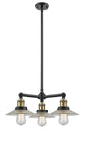 207-BAB-G2 3-Light 21.625" Black Antique Brass Chandelier - Clear Halophane Glass - LED Bulb - Dimmensions: 21.625 x 21.625 x 8<br>Minimum Height : 17.125<br>Maximum Height : 41.125 - Sloped Ceiling Compatible: Yes