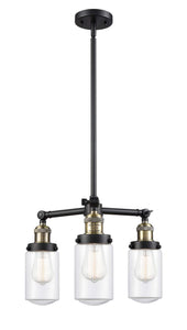 207-BAB-G312 3-Light 17" Black Antique Brass Chandelier - Clear Dover Glass - LED Bulb - Dimmensions: 17 x 17 x 10.75<br>Minimum Height : 21.625<br>Maximum Height : 45.625 - Sloped Ceiling Compatible: Yes