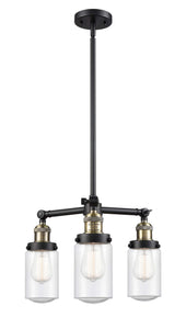 207-BAB-G314 3-Light 17" Black Antique Brass Chandelier - Seedy Dover Glass - LED Bulb - Dimmensions: 17 x 17 x 10.75<br>Minimum Height : 21.625<br>Maximum Height : 45.625 - Sloped Ceiling Compatible: Yes