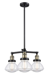 207-BAB-G322 3-Light 18.75" Black Antique Brass Chandelier - Clear Olean Glass - LED Bulb - Dimmensions: 18.75 x 18.75 x 10.75<br>Minimum Height : 20.125<br>Maximum Height : 44.125 - Sloped Ceiling Compatible: Yes