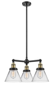 207-BAB-G42 3-Light 22" Black Antique Brass Chandelier - Clear Large Cone Glass - LED Bulb - Dimmensions: 22 x 22 x 13<br>Minimum Height : 21.125<br>Maximum Height : 45.125 - Sloped Ceiling Compatible: Yes