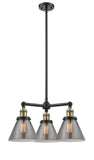 3-Light 22" Brushed Satin Nickel Chandelier - Plated Smoke Large Cone Glass LED