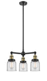 207-BAB-G52 3-Light 19" Black Antique Brass Chandelier - Clear Small Bell Glass - LED Bulb - Dimmensions: 19 x 19 x 11<br>Minimum Height : 20.875<br>Maximum Height : 44.875 - Sloped Ceiling Compatible: Yes