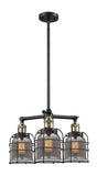 3-Light 19" Matte Black Chandelier - Plated Smoke Small Bell Cage Glass LED