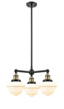 207-BAB-G531 3-Light 20" Black Antique Brass Chandelier - Matte White Cased Small Oxford Glass - LED Bulb - Dimmensions: 20 x 20 x 10<br>Minimum Height : 20.875<br>Maximum Height : 44.875 - Sloped Ceiling Compatible: Yes