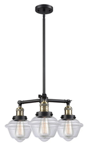 207-BAB-G532 3-Light 20" Black Antique Brass Chandelier - Clear Small Oxford Glass - LED Bulb - Dimmensions: 20 x 20 x 10<br>Minimum Height : 20.875<br>Maximum Height : 44.875 - Sloped Ceiling Compatible: Yes
