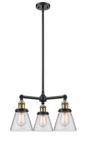 207-BAB-G62 3-Light 19" Black Antique Brass Chandelier - Clear Small Cone Glass - LED Bulb - Dimmensions: 19 x 19 x 11<br>Minimum Height : 20.875<br>Maximum Height : 44.875 - Sloped Ceiling Compatible: Yes