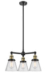 207-BAB-G64 3-Light 19" Black Antique Brass Chandelier - Seedy Small Cone Glass - LED Bulb - Dimmensions: 19 x 19 x 11<br>Minimum Height : 20.875<br>Maximum Height : 44.875 - Sloped Ceiling Compatible: Yes