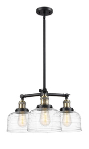 207-BAB-G713 3-Light 22" Black Antique Brass Chandelier - Clear Deco Swirl Large Bell Glass - LED Bulb - Dimmensions: 22 x 22 x 11<br>Minimum Height : 20.875<br>Maximum Height : 44.875 - Sloped Ceiling Compatible: Yes
