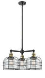 3-Light 24" Matte Black Chandelier - Clear Large Bell Cage Glass LED