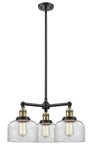 207-BAB-G72 3-Light 22" Black Antique Brass Chandelier - Clear Large Bell Glass - LED Bulb - Dimmensions: 22 x 22 x 11<br>Minimum Height : 20.875<br>Maximum Height : 44.875 - Sloped Ceiling Compatible: Yes