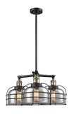 3-Light 24" Matte Black Chandelier - Plated Smoke Large Bell Cage Glass LED