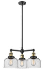 207-BAB-G74 3-Light 22" Black Antique Brass Chandelier - Seedy Large Bell Glass - LED Bulb - Dimmensions: 22 x 22 x 11<br>Minimum Height : 20.875<br>Maximum Height : 44.875 - Sloped Ceiling Compatible: Yes