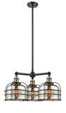 3-Light 24" Matte Black Chandelier - Silver Plated Mercury Large Bell Cage Glass LED