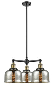 207-BAB-G78 3-Light 22" Black Antique Brass Chandelier - Silver Plated Mercury Large Bell Glass - LED Bulb - Dimmensions: 22 x 22 x 11<br>Minimum Height : 20.875<br>Maximum Height : 44.875 - Sloped Ceiling Compatible: Yes