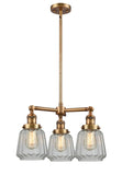 207-BB-G142 3-Light 24" Brushed Brass Chandelier - Clear Chatham Glass - LED Bulb - Dimmensions: 24 x 24 x 15<br>Minimum Height : 21.875<br>Maximum Height : 45.875 - Sloped Ceiling Compatible: Yes
