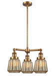 207-BB-G146 3-Light 24" Brushed Brass Chandelier - Mercury Plated Chatham Glass - LED Bulb - Dimmensions: 24 x 24 x 15<br>Minimum Height : 23.125<br>Maximum Height : 47.125 - Sloped Ceiling Compatible: Yes