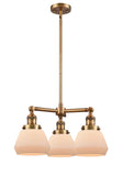 207-BB-G171 3-Light 22" Brushed Brass Chandelier - Matte White Cased Fulton Glass - LED Bulb - Dimmensions: 22 x 22 x 13<br>Minimum Height : 20.375<br>Maximum Height : 44.375 - Sloped Ceiling Compatible: Yes