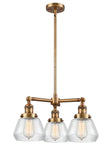 207-BB-G172 3-Light 22" Brushed Brass Chandelier - Clear Fulton Glass - LED Bulb - Dimmensions: 22 x 22 x 13<br>Minimum Height : 20.375<br>Maximum Height : 44.375 - Sloped Ceiling Compatible: Yes