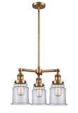 207-BB-G182 3-Light 18" Brushed Brass Chandelier - Clear Canton Glass - LED Bulb - Dimmensions: 18 x 18 x 13<br>Minimum Height : 22.375<br>Maximum Height : 46.375 - Sloped Ceiling Compatible: Yes