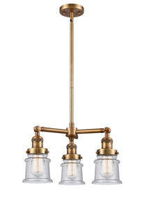 207-BB-G184S 3-Light 18" Brushed Brass Chandelier - Seedy Small Canton Glass - LED Bulb - Dimmensions: 18 x 18 x 13<br>Minimum Height : 20.625<br>Maximum Height : 44.625 - Sloped Ceiling Compatible: Yes