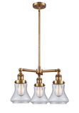 207-BB-G194 3-Light 18" Brushed Brass Chandelier - Seedy Bellmont Glass - LED Bulb - Dimmensions: 18 x 18 x 13<br>Minimum Height : 21.375<br>Maximum Height : 45.375 - Sloped Ceiling Compatible: Yes