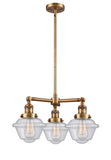 207-BB-G534 3-Light 20" Brushed Brass Chandelier - Seedy Small Oxford Glass - LED Bulb - Dimmensions: 20 x 20 x 10<br>Minimum Height : 20.875<br>Maximum Height : 44.875 - Sloped Ceiling Compatible: Yes