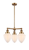 207-BB-G661-7 3-Light 20" Brushed Brass Chandelier - Matte White Cased Small Bullet Glass - LED Bulb - Dimmensions: 20 x 20 x 17<br>Minimum Height : 26<br>Maximum Height : 50 - Sloped Ceiling Compatible: Yes