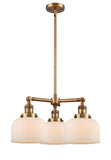 207-BB-G71 3-Light 22" Brushed Brass Chandelier - Matte White Cased Large Bell Glass - LED Bulb - Dimmensions: 22 x 22 x 11<br>Minimum Height : 20.875<br>Maximum Height : 44.875 - Sloped Ceiling Compatible: Yes