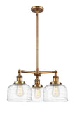 207-BB-G713 3-Light 22" Brushed Brass Chandelier - Clear Deco Swirl Large Bell Glass - LED Bulb - Dimmensions: 22 x 22 x 11<br>Minimum Height : 20.875<br>Maximum Height : 44.875 - Sloped Ceiling Compatible: Yes
