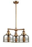 207-BB-G78 3-Light 22" Brushed Brass Chandelier - Silver Plated Mercury Large Bell Glass - LED Bulb - Dimmensions: 22 x 22 x 11<br>Minimum Height : 20.875<br>Maximum Height : 44.875 - Sloped Ceiling Compatible: Yes