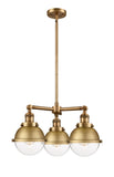 207-BB-HFS-62-BB 3-Light 20.375" Brushed Brass Chandelier - Clear Hampden Glass - LED Bulb - Dimmensions: 20.375 x 20.375 x 12.25<br>Minimum Height : 21.25<br>Maximum Height : 45.25 - Sloped Ceiling Compatible: Yes