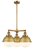 3-Light 22.125" Brushed Brass Chandelier - Matte White Hampden Glass Shade - LED Bulbs