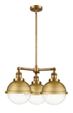 207-BB-HFS-82-BB 3-Light 22.125" Brushed Brass Chandelier - Clear Hampden Glass - LED Bulb - Dimmensions: 22.125 x 13 x 14.375<br>Minimum Height : 23.375<br>Maximum Height : 47.375 - Sloped Ceiling Compatible: Yes