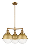207-BB-HFS-84-BB 3-Light 22.125" Brushed Brass Chandelier - Seedy Hampden Glass - LED Bulb - Dimmensions: 22.125 x 13 x 14.375<br>Minimum Height : 23.375<br>Maximum Height : 47.375 - Sloped Ceiling Compatible: Yes