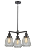 207-BK-G142 3-Light 24" Matte Black Chandelier - Clear Chatham Glass - LED Bulb - Dimmensions: 24 x 24 x 15<br>Minimum Height : 21.875<br>Maximum Height : 45.875 - Sloped Ceiling Compatible: Yes