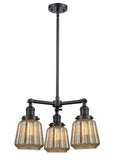207-BK-G146 3-Light 24" Matte Black Chandelier - Mercury Plated Chatham Glass - LED Bulb - Dimmensions: 24 x 24 x 15<br>Minimum Height : 23.125<br>Maximum Height : 47.125 - Sloped Ceiling Compatible: Yes