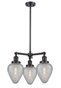 207-BK-G165 3-Light 26" Matte Black Chandelier - Clear Crackle Geneseo Glass - LED Bulb - Dimmensions: 26 x 26 x 16<br>Minimum Height : 23.875<br>Maximum Height : 47.875 - Sloped Ceiling Compatible: Yes