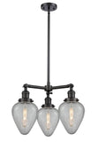 207-BK-G165 3-Light 26" Matte Black Chandelier - Clear Crackle Geneseo Glass - LED Bulb - Dimmensions: 26 x 26 x 16<br>Minimum Height : 23.875<br>Maximum Height : 47.875 - Sloped Ceiling Compatible: Yes