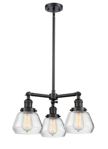 207-BK-G172 3-Light 22" Matte Black Chandelier - Clear Fulton Glass - LED Bulb - Dimmensions: 22 x 22 x 13<br>Minimum Height : 20.375<br>Maximum Height : 44.375 - Sloped Ceiling Compatible: Yes
