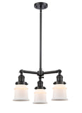 207-BK-G181S 3-Light 18" Matte Black Chandelier - Matte White Small Canton Glass - LED Bulb - Dimmensions: 18 x 18 x 13<br>Minimum Height : 20.625<br>Maximum Height : 44.625 - Sloped Ceiling Compatible: Yes