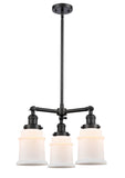 207-BK-G181 3-Light 18" Matte Black Chandelier - Matte White Canton Glass - LED Bulb - Dimmensions: 18 x 18 x 13<br>Minimum Height : 22.375<br>Maximum Height : 46.375 - Sloped Ceiling Compatible: Yes