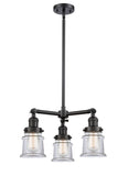 207-BK-G182S 3-Light 18" Matte Black Chandelier - Clear Small Canton Glass - LED Bulb - Dimmensions: 18 x 18 x 13<br>Minimum Height : 20.625<br>Maximum Height : 44.625 - Sloped Ceiling Compatible: Yes
