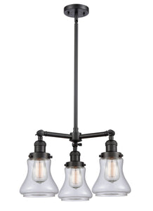 207-BK-G192 3-Light 18" Matte Black Chandelier - Clear Bellmont Glass - LED Bulb - Dimmensions: 18 x 18 x 13<br>Minimum Height : 21.375<br>Maximum Height : 45.375 - Sloped Ceiling Compatible: Yes