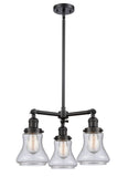 207-BK-G194 3-Light 18" Matte Black Chandelier - Seedy Bellmont Glass - LED Bulb - Dimmensions: 18 x 18 x 13<br>Minimum Height : 21.375<br>Maximum Height : 45.375 - Sloped Ceiling Compatible: Yes