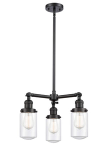 207-BK-G312 3-Light 17" Matte Black Chandelier - Clear Dover Glass - LED Bulb - Dimmensions: 17 x 17 x 10.75<br>Minimum Height : 21.625<br>Maximum Height : 45.625 - Sloped Ceiling Compatible: Yes