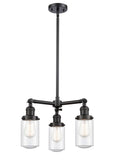 207-BK-G314 3-Light 17" Matte Black Chandelier - Seedy Dover Glass - LED Bulb - Dimmensions: 17 x 17 x 10.75<br>Minimum Height : 21.625<br>Maximum Height : 45.625 - Sloped Ceiling Compatible: Yes