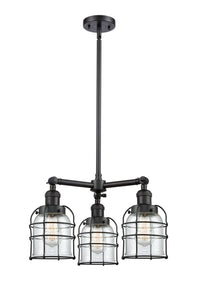 3-Light 19" Matte Black Chandelier - Clear Small Bell Cage Glass LED